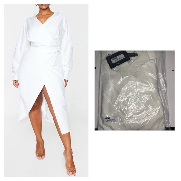 PrettyLittleThing Dresses & Skirts - Plus White Poplin Midi Shirt Dress